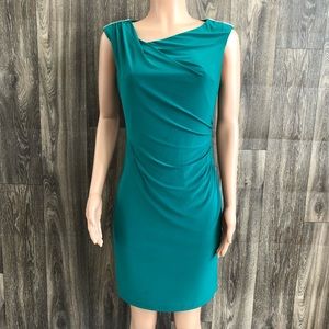 RSVP green ruched fitted dress